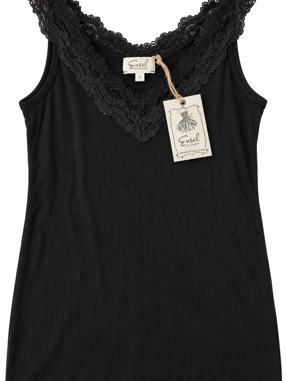 easel Black Lace-Trim Ribbed V-Neck Camisole